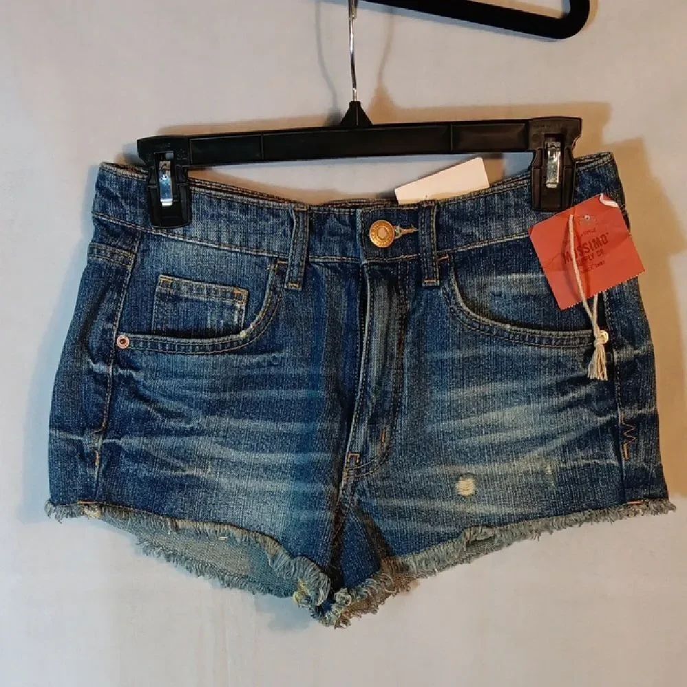 Mossimo Supply Co. High Waisted Blue Jean Shorts Distressed Frayed Hem